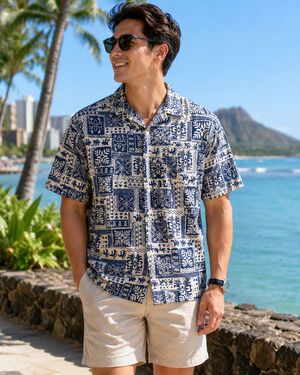 Cooke Street Honolulu Hawaiian Shirt 2XL Made in Hawaii Blue Aloha 100% Cotton